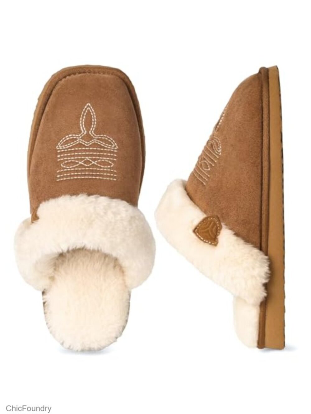 Fuzzy Western Cowboy Slippers Faux Fur Square Toe Flat Non-Slip